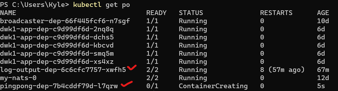kubectl get pods,svc output