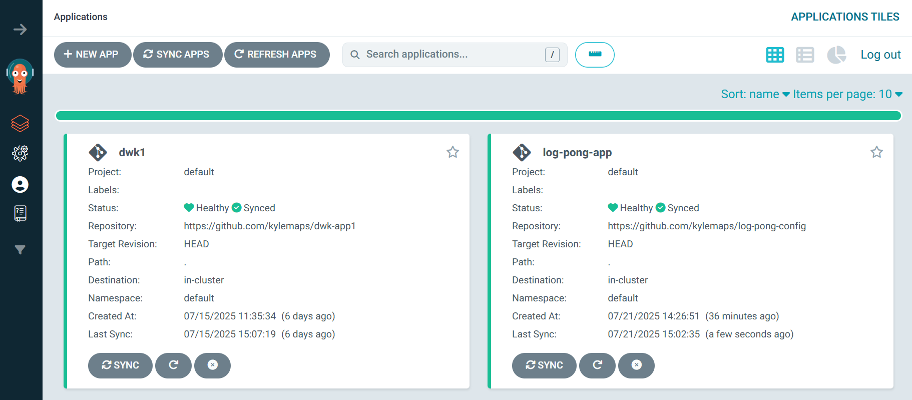 ArgoCD UI showing Healthy and Synced - Part 1
